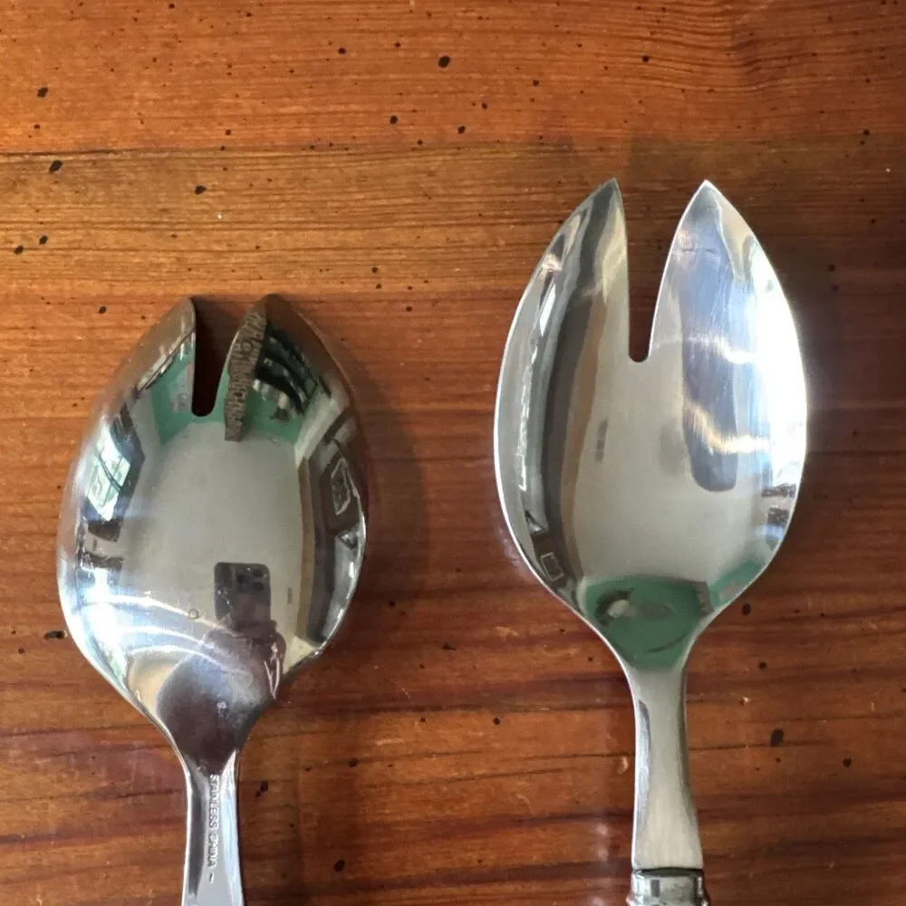 Ruby Red Handled Salad Serving Untensils/Sporks 10 Inches Clear Red Handles